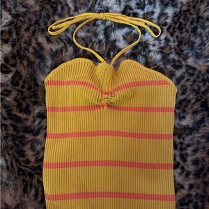 Cider Mustard and Coral Knit Top